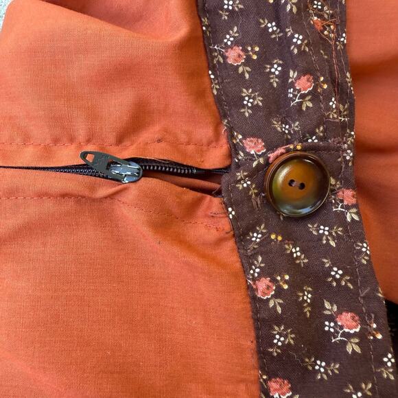 Vintage 70s 80s Orange Brown Calico Floral Ruffle Lace Circle Square Dance Skirt - Picture 3 of 8